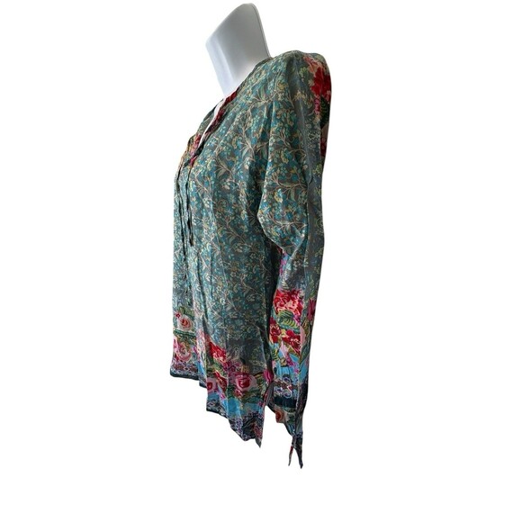 Johnny Was XS Blouse Vibrant Floral Cotton Embroidered Swing L/S Tunic Shirt - Picture 3 of 11